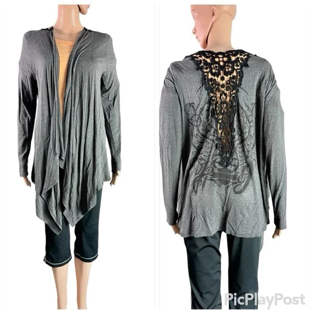 Harley-Davidson Gray & Black Waterfall Cardigan